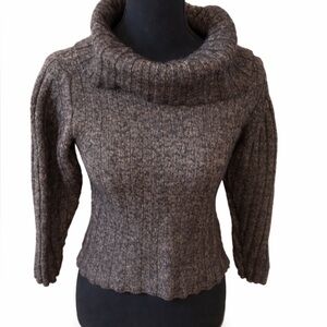 Donna Di Italian Merino Wool-Blend Heather Brown Cowl Neck Sweater